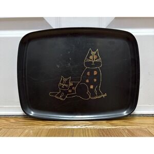 VTG Couroc Cat Kitten Tray Black Hand Inlay Monterey‎ CA Serving Tray